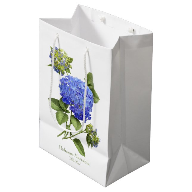 Blue Hydrangeas Mittlere Geschenktüte (Vorderseite Schrägansicht)