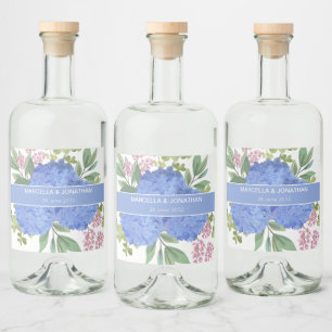 Blue Hydrangeas Modern Bouquet Custom Alkoholflaschenetikett