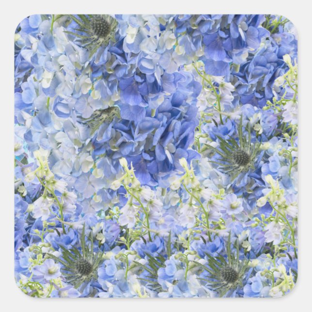 Blue Hydrangeas Musteraufkleber personalisieren Quadratischer Aufkleber (Vorderseite)