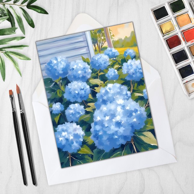 Blue Hydrangeas New England Watercolor Card (Von Creator hochgeladen)