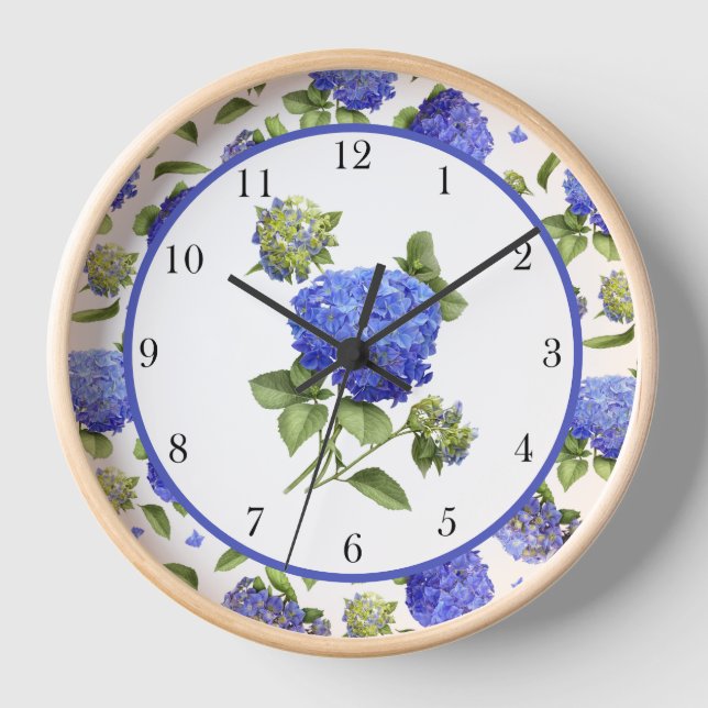 Blue Hydrangeas Original Botanische Kunst Gerahmt Uhr (Vorderseite)