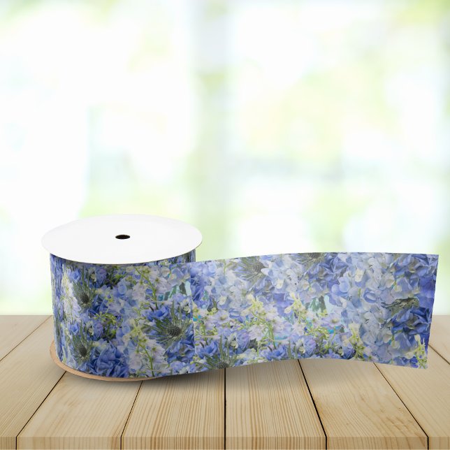 Blue Hydrangeas Pattern Ribbon Satinband (Von Creator hochgeladen)