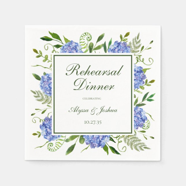 Blue Hydrangeas Script Probe Dinner Serviette (Vorderseite)