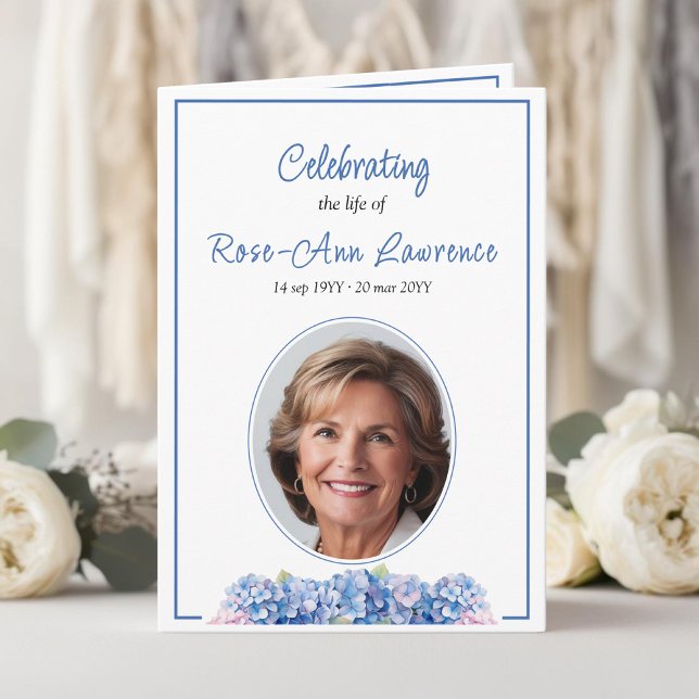 Blue Hydrangeas Summer Flowers Funeral Folded Programm (Von Creator hochgeladen)