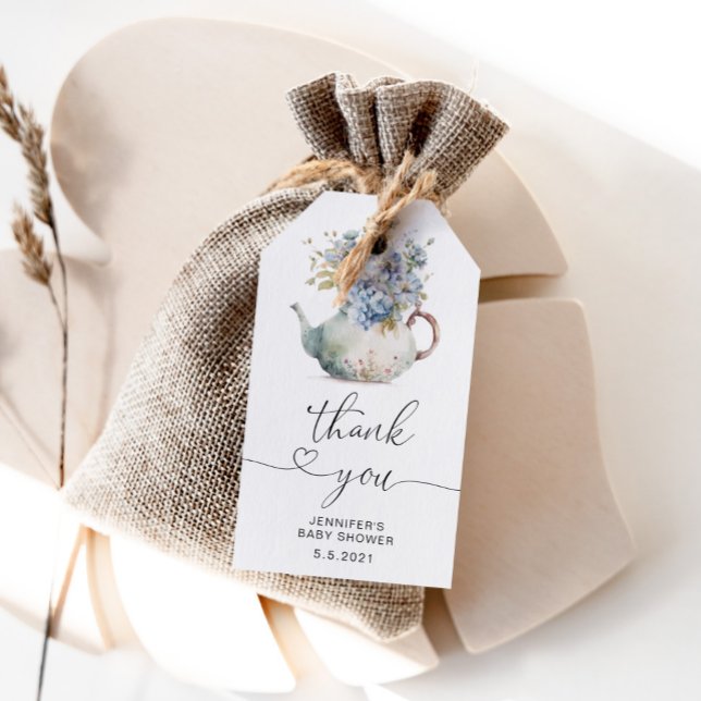 Blue Hydrangeas Teekanne Baby Dusche Danke Geschenkanhänger (Von Creator hochgeladen)