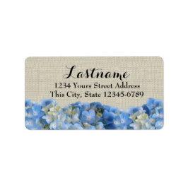 Blue Hydrangeas und Burlap Adressaufkleber