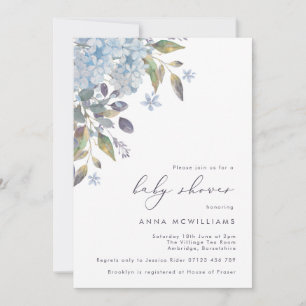 Blue Hydrangeas und Calligraphy Baby Shower Einladung