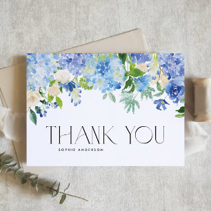 Blue Hydrangeas und Elfenbein-Rose Hochzeiten Dankeskarte