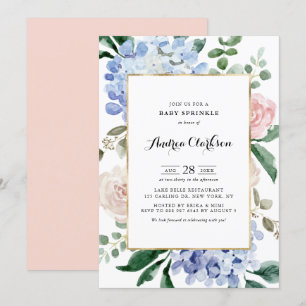 Blue Hydrangeas und Pink Roses Baby Sprinkle Einladung