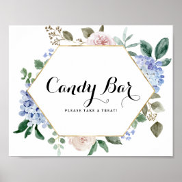 Blue Hydrangeas und Pink Roses Gold Candy Bar Poster