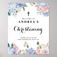 Blue Hydrangeas und Roses Christening Willkommen