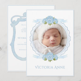 Blue Hydrangeas Vintage Birth Announcement Einladung