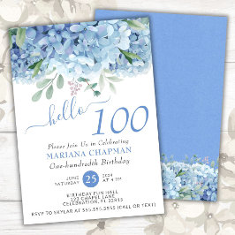 Blue Hydrangeas Wasserfarbe Floral 100. Geburtstag Einladung