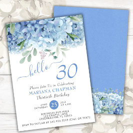 Blue Hydrangeas Wasserfarbe Floral 30. Geburtstag Einladung
