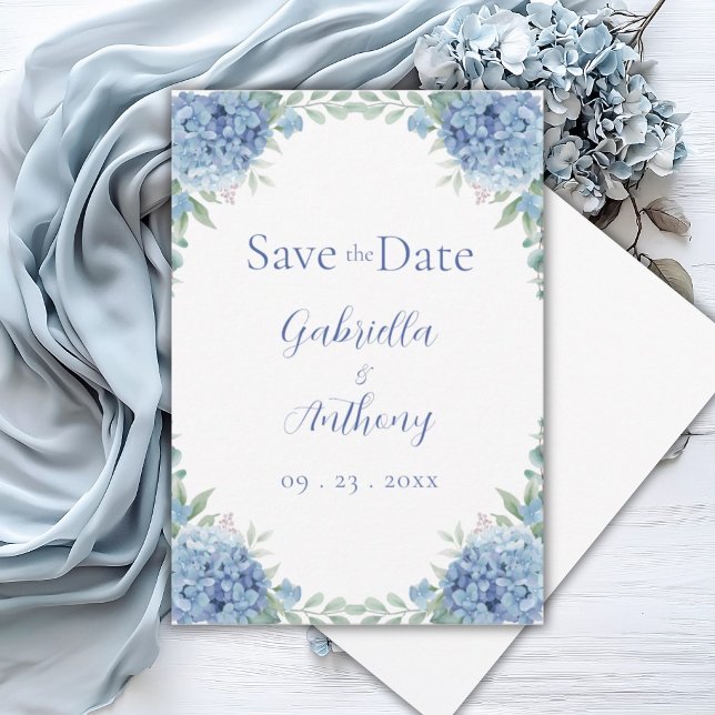 Blue Hydrangeas Watercolor Blumenzettel Save The Date (Von Creator hochgeladen)