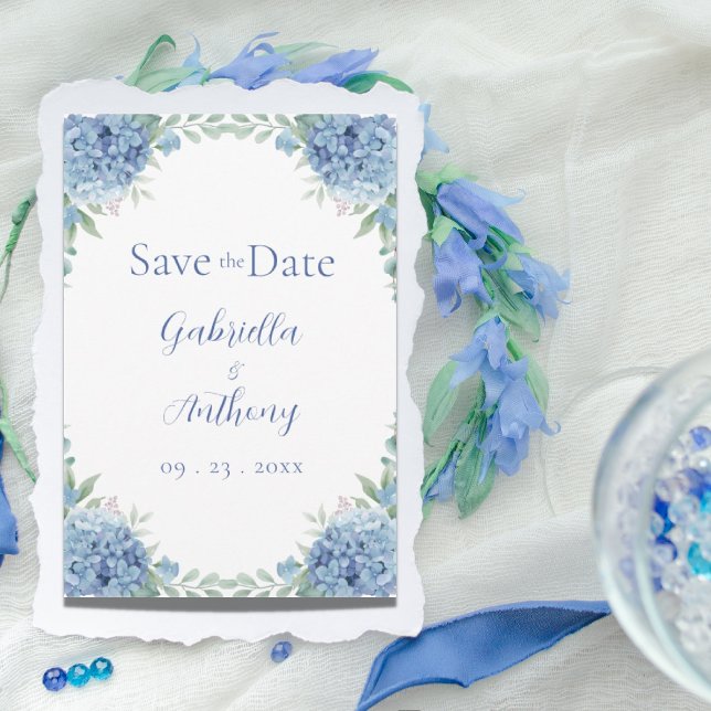 Blue Hydrangeas Watercolor Blumenzettel Save The Date (Von Creator hochgeladen)