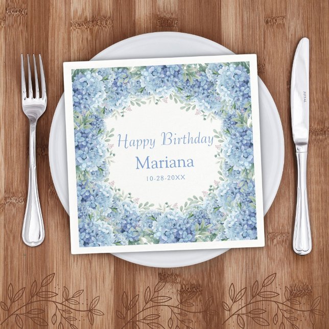 Blue Hydrangeas Watercolor Floral Geburtstag Serviette (Von Creator hochgeladen)