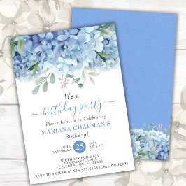 Blue Hydrangeas Watercolor Floral Geburtstagsparty Einladung
