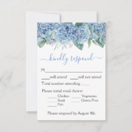 Blue Hydrangeas Watercolor Floral Wedding RSVP Karte