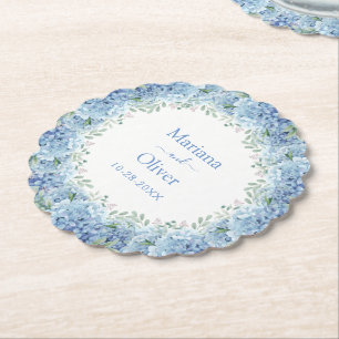 Blue Hydrangeas Watercolor Floral Wedding Untersetzer