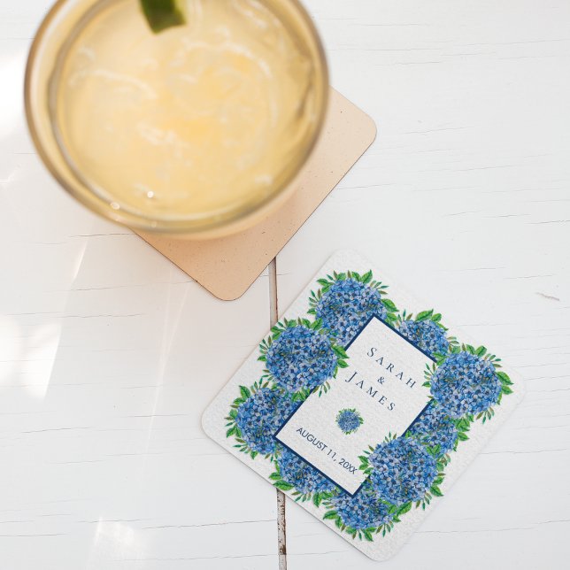 Blue Hydrangeas Watercolor-Gastgeschenk Hochzeit Rechteckiger Pappuntersetzer (Von Creator hochgeladen)