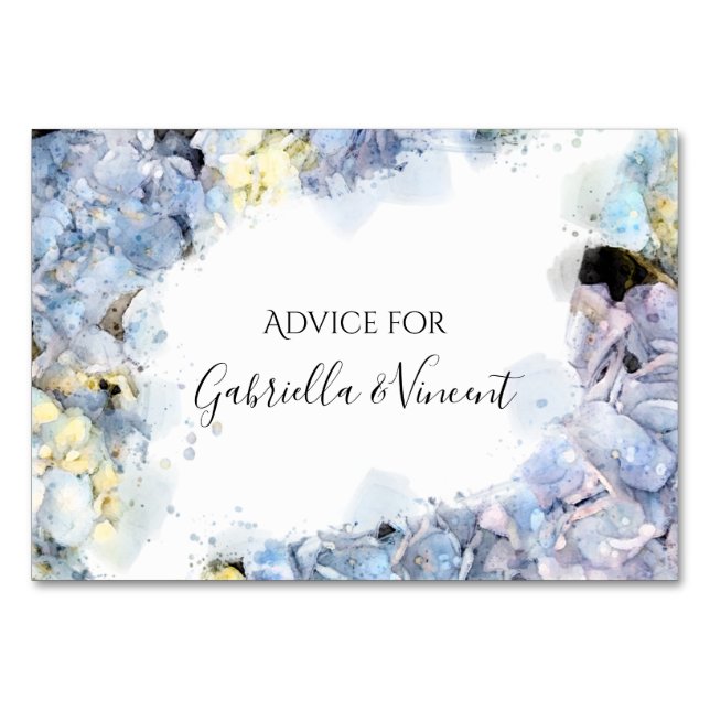 Blue Hydrangeas Watercolor Hochzeitsratgeber Karte (Vorderseite)