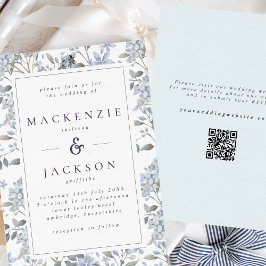 Blue Hydrangeas Watercolor Wedding QR Code Einladung