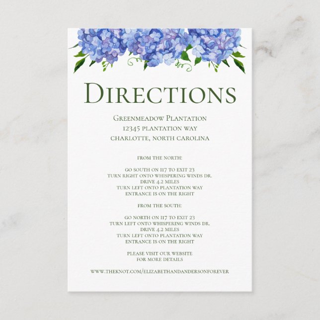 Blue Hydrangeas Wedding Directions Enclosure Card Begleitkarte (Vorderseite)