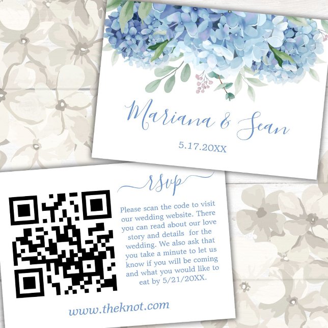 Blue Hydrangeas Wedding QR Code Enclosure Card Dankeskarte (Von Creator hochgeladen)