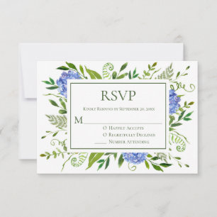 Blue Hydrangeas Wedding RSVP Karte