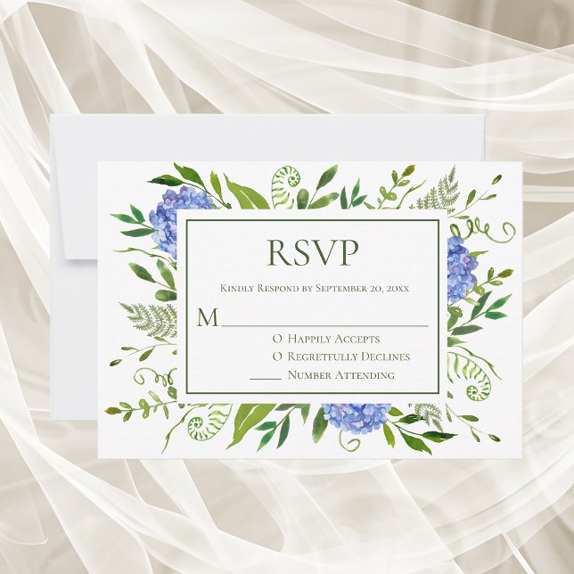 Blue Hydrangeas Wedding RSVP Karte (Von Creator hochgeladen)