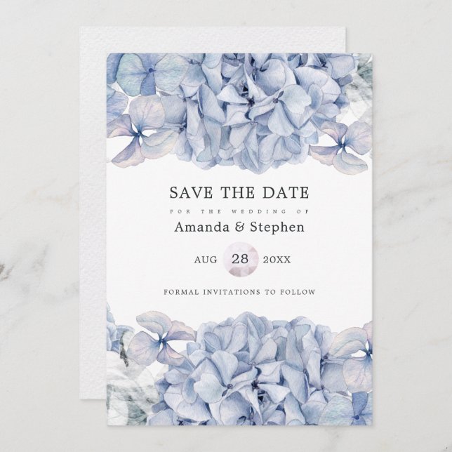 Blue Hydrangeas Wedding Save The Date (Vorne/Hinten)