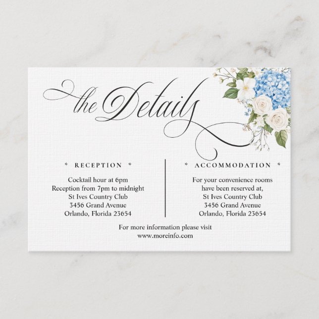 Blue Hygrangea Script Details Enclosure Card Begleitkarte (Vorderseite)