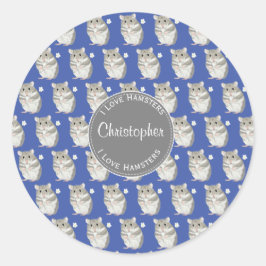 Blue I Liebe Hamsters Grau Hamster Muster Runder Aufkleber