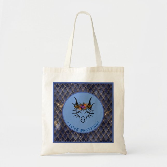 Blue I Liebe Shopping Dragon Head & Scales Tote Ba Tragetasche (Vorne)