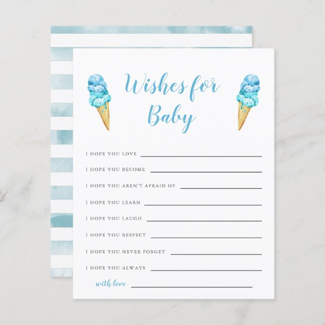 Blue Ice Cream Baby Dusche Wünsche für Baby Card (Vorne/Hinten)
