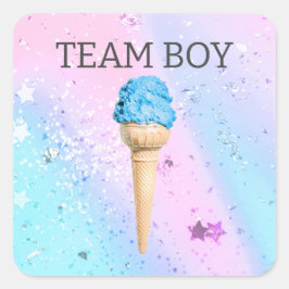 Blue Ice Cream Gender Reveal TEAM BOY Quadratischer Aufkleber