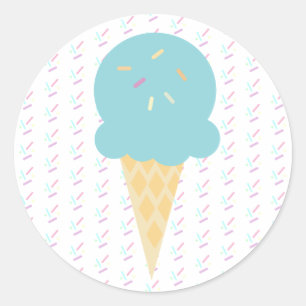 Blue Ice Creme Cone Sprinkles Stars Punkte Runder Aufkleber