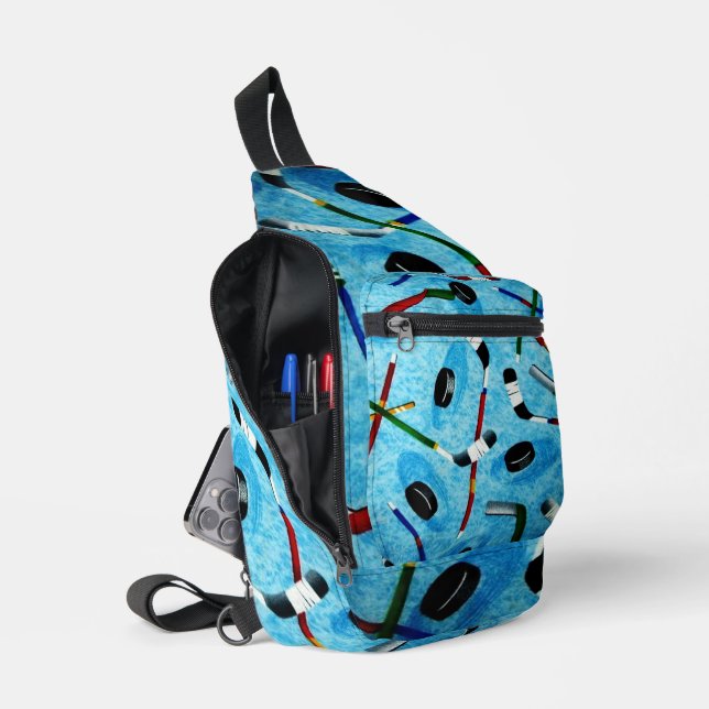 Blue Ice Hockey Theme Crossbody Bag (Offen)