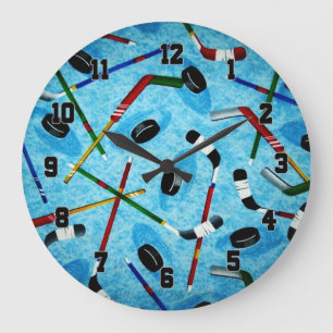 Blue Ice Hockey Theme Große Wanduhr