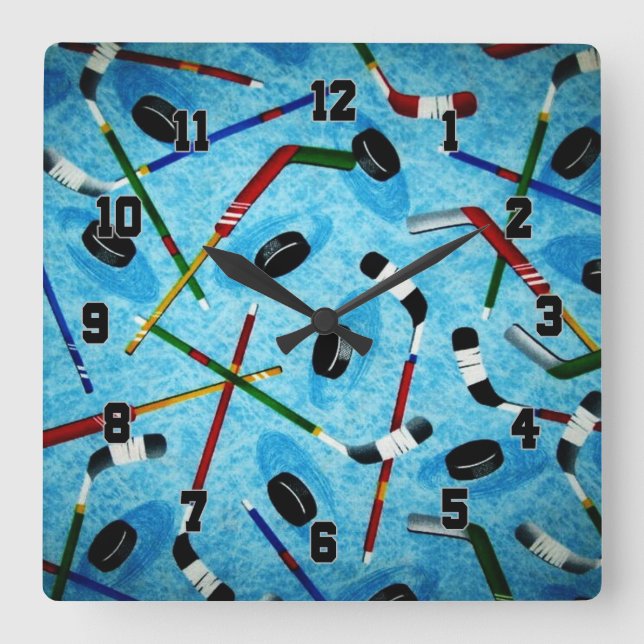 Blue Ice Hockey Theme Quadratische Wanduhr (Vorderseite)