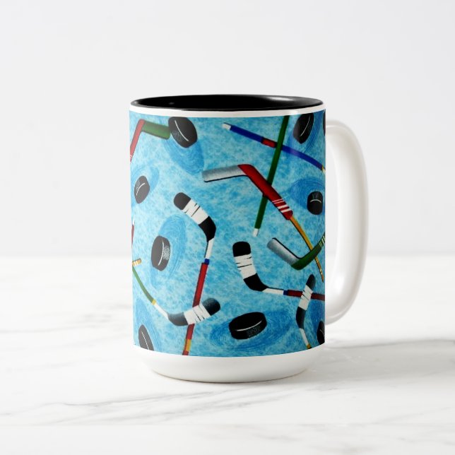 Blue Ice Hockey Theme Zweifarbige Tasse (VorderseiteRechts)