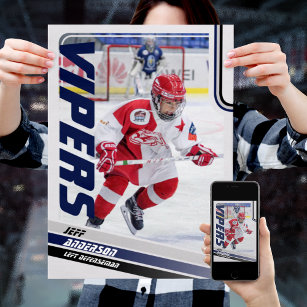 Blue Ice Hockey Trading Card Magnet Poster