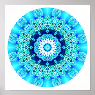 Blue Ice Lace Mandala, Abstrakte Aqua Poster
