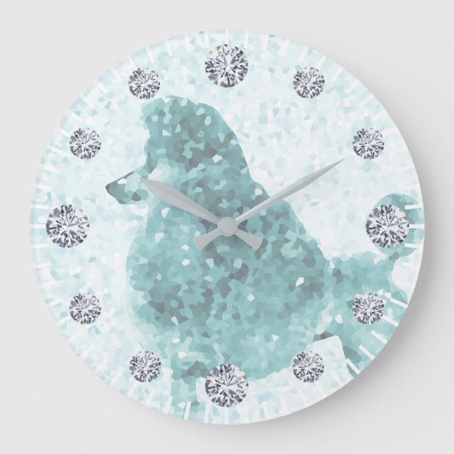 Blue Ice Posh Poodle Diamond Stunden Große Wanduhr (Vorderseite)