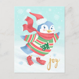 Blue Ice Skaten Penguin Postkarte