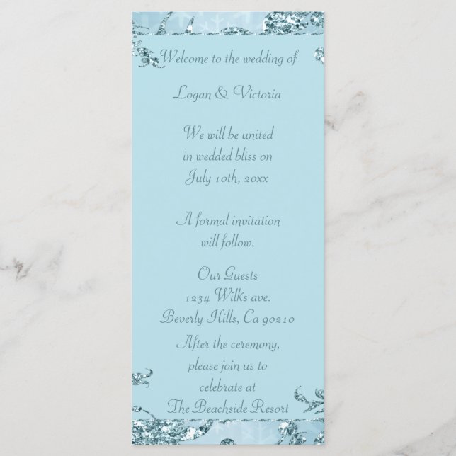 Blue Ice Sparkle Wonderland Wedding Programm (Vorderseite)