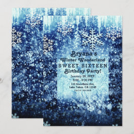 Blue Icy Snowy Winter Wonderland Sweet 16 Party Einladung