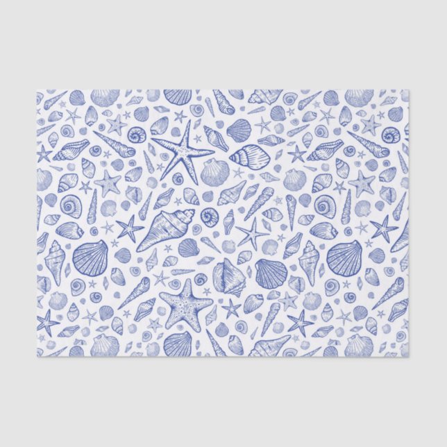 Blue Illustriert Seashell Tissue Paper Seidenpapier (Vorderseite)