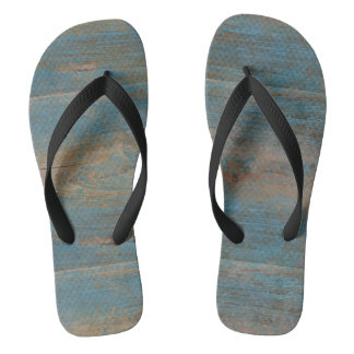 Blue Imitate Beach Wood Texture Flip Flops